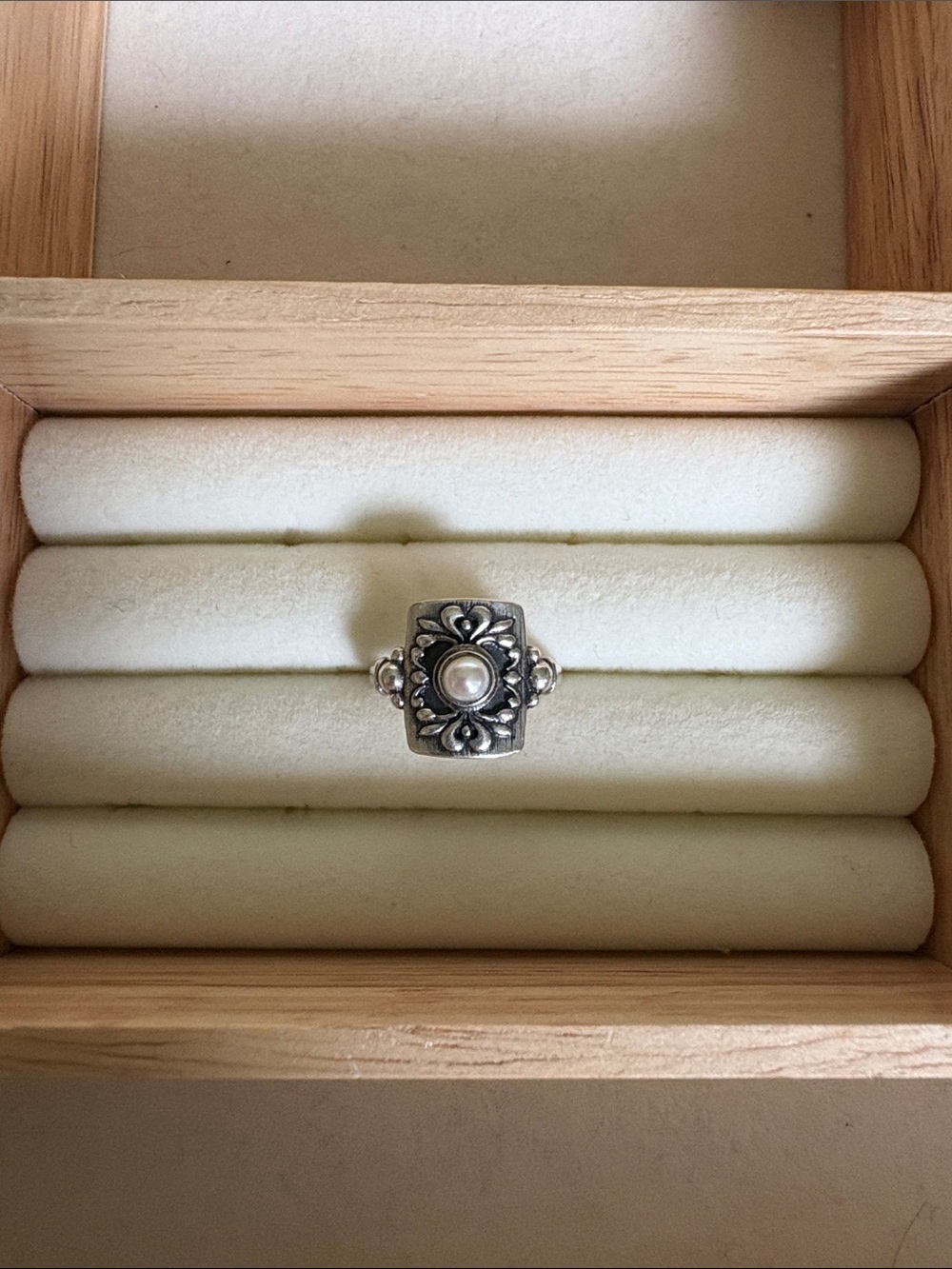 Sterling Silver Floral Pearl Accent Ring - Silver